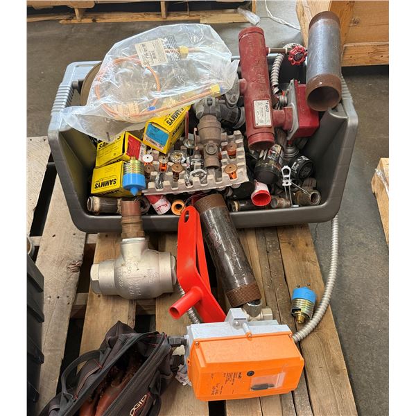 Contents of Pallet:  Belimo Return Valve Actuator, Swing Check Valve, Sprinkler Heads, Fittings, etc