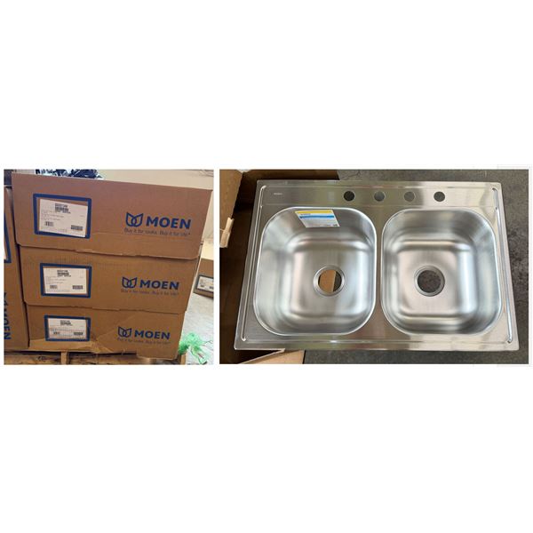 Qty 3 Boxes Moen GS202134Q Double-Basin Stainless Steel Sinks
