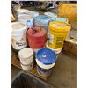 Image 11 : Multiple Pails Sure Seal, Dura-Brite Roof Coating, Paint, Cat Litter, Gas Can, etc