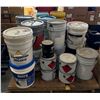Image 1 : Multiple Pails Sure Seal, Dura-Brite Roof Coating, Paint, Cat Litter, Gas Can, etc
