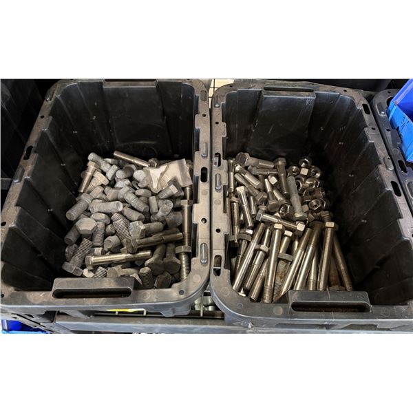 Qty 2 Bins Industrial Grade Bolts & Threaded Rods, Nuts, etc