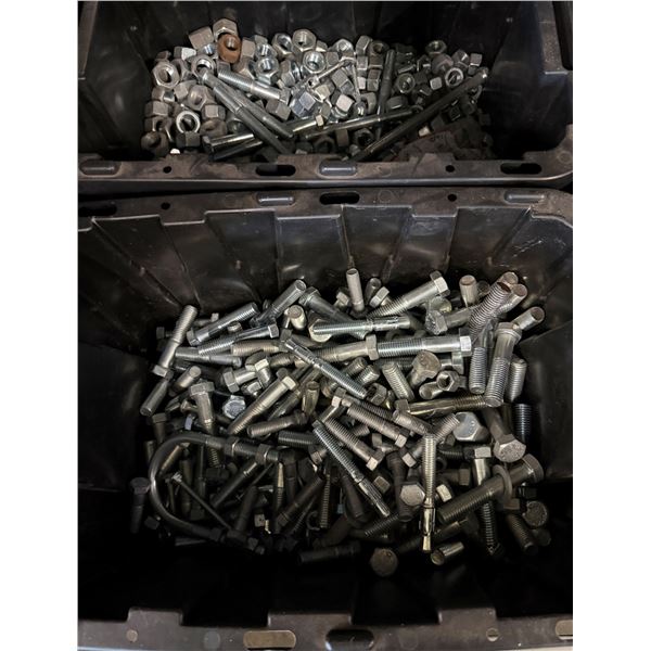 Qty 2 Bins Industrial Grade Bolts & Threaded Rods, Nuts, etc