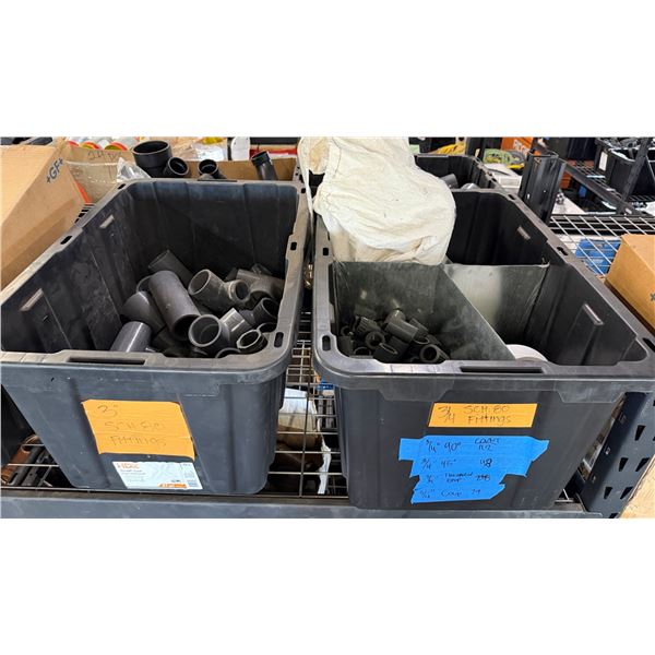 Qty 2 Bins Pipe Fittings, Swing Check Valve, Couplings, etc