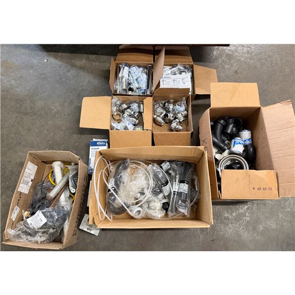 Multiple Boxes ProFlo Trap Covers, Pipe Fittings, Adhesives, Sloan Plumbing Parts, Misc Hoses, etc