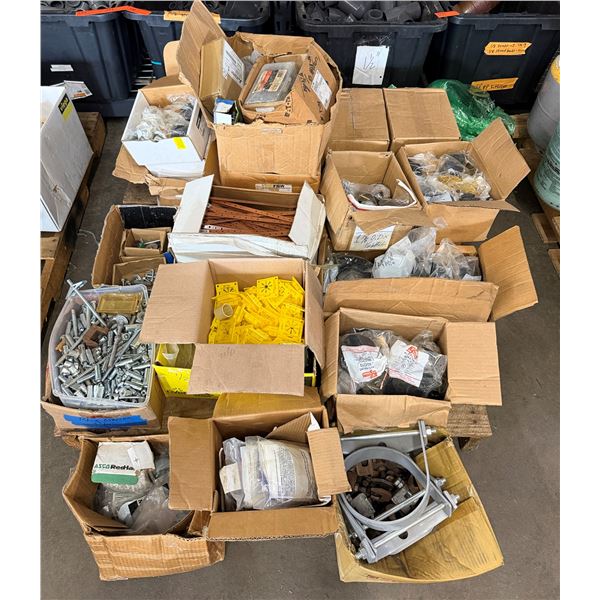 Contents of Pallet: Clamps, Pipe Fittings, Easy Snap Grommets, Pipe Hangers, Hardware, etc