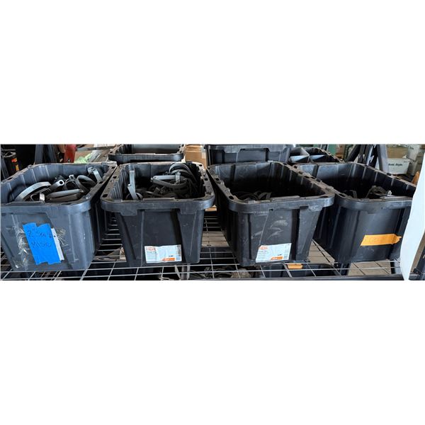Qty 4 Bins Pipe Hangers, Beam Anchors, Brackets, Hardware, etc