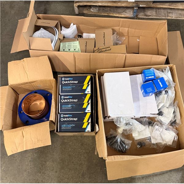 Multiple Boxes Hold Rite Quick Straps,  Copper Grooved Flange, Universal Pipe Clamps, Shower Trim Ki
