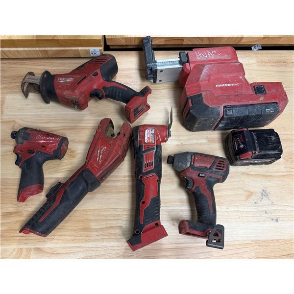 Multiple Milwaukee Tools: Hex Impact Driver, Tubing Cutter, Multi-Tool, HackZall, HammerVac, etc