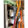 Image 4 : Contents of Pallet: PVC Pipe Fittings, Metal Riser Clamps, Shovels & Landscape Tools, Safety Signs, 