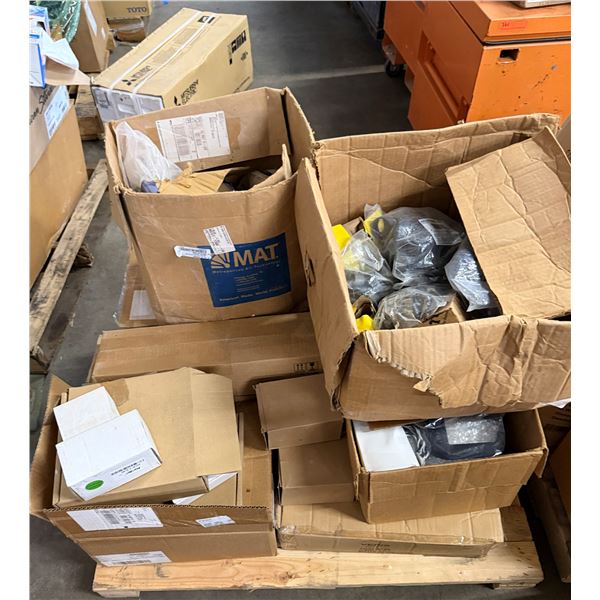 Contents of Pallet: Multiple Boxes Relays, Circuit Breaker Transformers, Pipe Fittings, Clamps, Hard