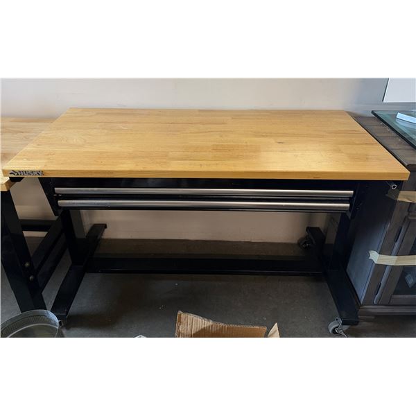 Husky Mobile Wooden Adjustable Height Table w/ Metal Legs & 2 Drawers 52" x 24" x 33"H