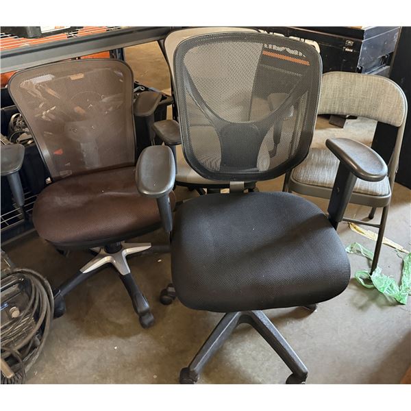 Qty 2 Rolling Office Chairs & 1 Folding Chair, Misc Sizes