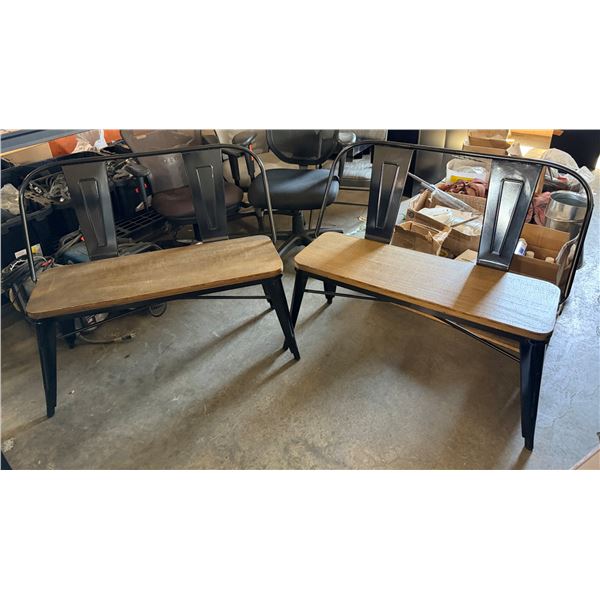 Qty 2 Metal Benches w/ Wooden Seats 37.5" x 13" x 35"H