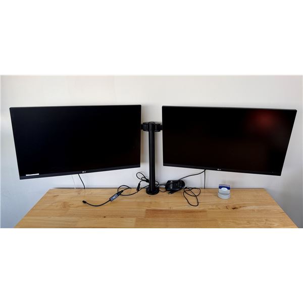 Qty 2 LG Monitors Mounted on Black Dual Monitor Stand 27" (each)