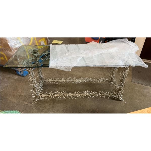 Console Table w/ Branch-like Base & Glass Top 62" x 22" x 29.5"H