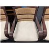 Image 5 : Qty 3 Wooden Armchairs w/ Upholstered Seats & Woven Backs 32" x 27" x 34"H