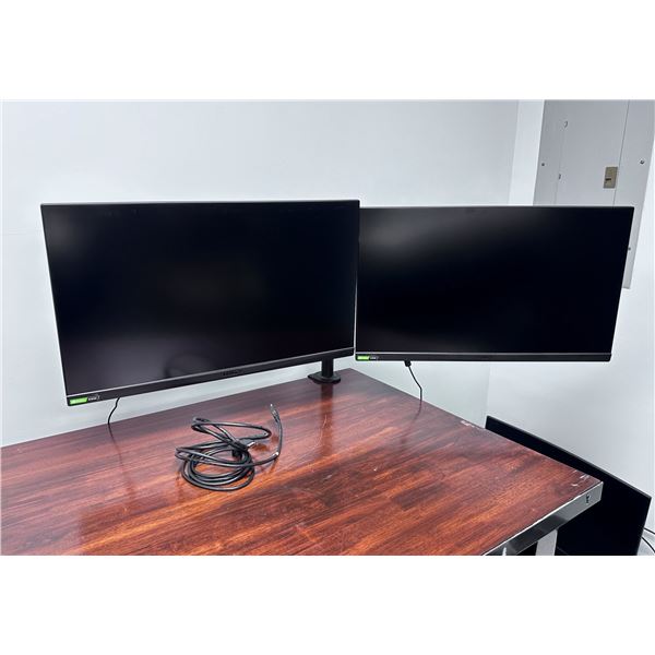 Qty 2 MSI Nvidia G-Sync 3CA7 Monitors Mounted on Black Dual Monitor Stand 27" (each)