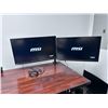 Image 3 : Qty 2 MSI Nvidia G-Sync 3CA7 Monitors Mounted on Black Dual Monitor Stand 27" (each)