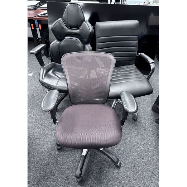 Qty 3 Rolling Office Chairs, Misc Sizes