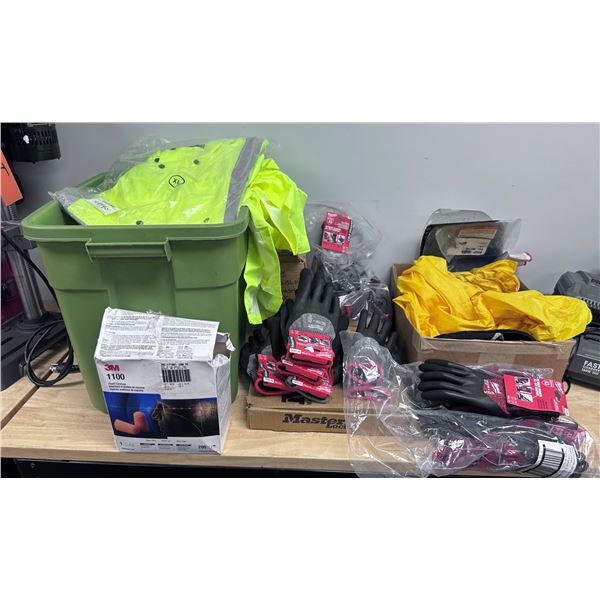 Multiple Safety Gear: Gloves, Rain Coats, Earplugs, Caution Signs, First Aid Kit, etc