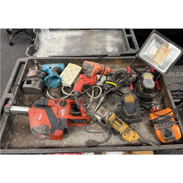 Multiple Power Tools: Hilti Rotary Hammer, Work Light, DeWalt & Makita Drills, Chargers, etc (Cart N