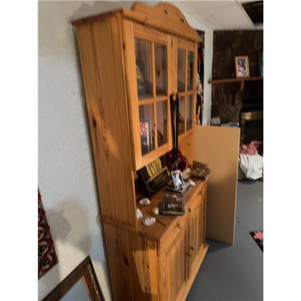 Wooden Glass-Front Hutch Cabinet