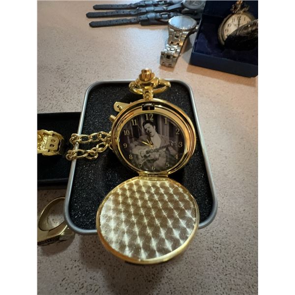 Gold Tone Pocket Watch With Guitar Motif