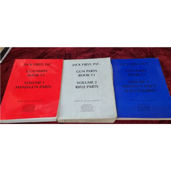 THREE JACK FIRST GUN PARTS BOOK 13 VOL 1,2,3. HANDGUN, SHOTGUN, RIFLE PARTS AND ACCESSORIES