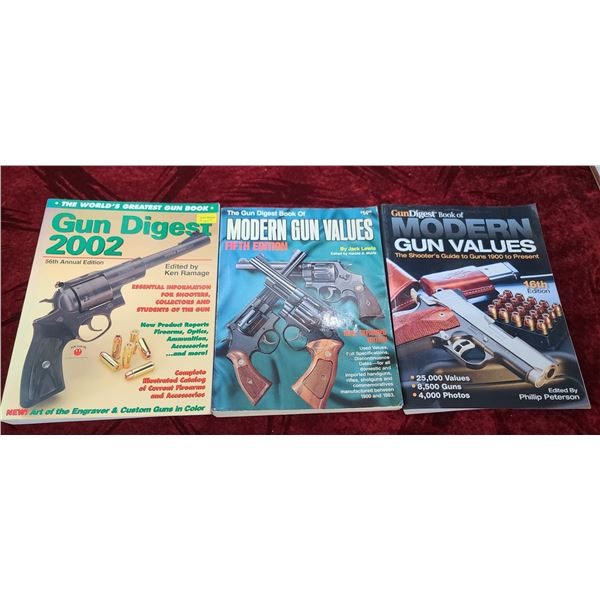 THREE GUN DIGEST, MODERN GUN VALUES 5TH EDITION, MODERN GUN VALUES 16TH EDITION, 56TH ANNUAL EDITION