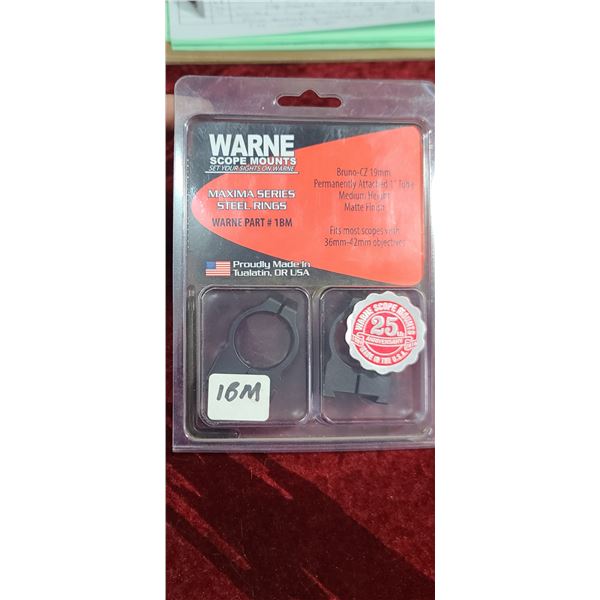 WARNE TOP MOUNT #1BM BRNO - CZ 19MM - PERANENTLY ATTACHED 1" TUBE MEDIUM HEIGHT - FITS MOST SCOPES W