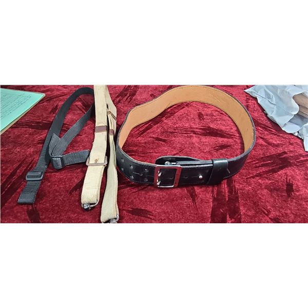 RCMP BELT AND BUCKLE AND TWO SLINGS