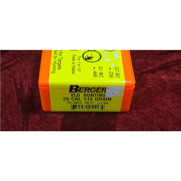 SEALED BERGER VLD HUNTING .25CAL 115GR QTY 100