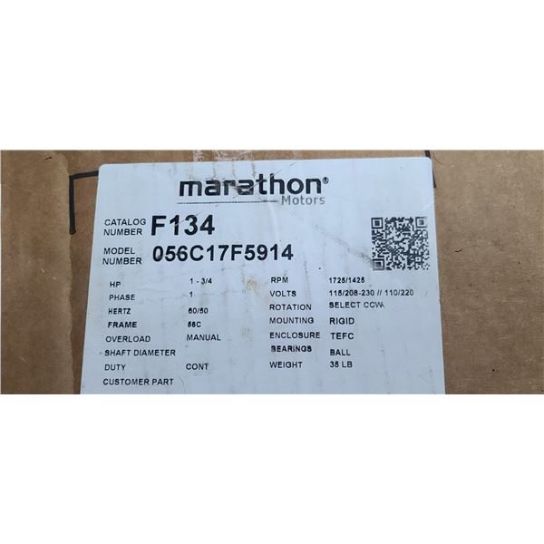 SEALED IN BOX - NEW - MARATHON MOTORS - HP: 1 -3/4 PHASE: 1 RPM: 1725/1425