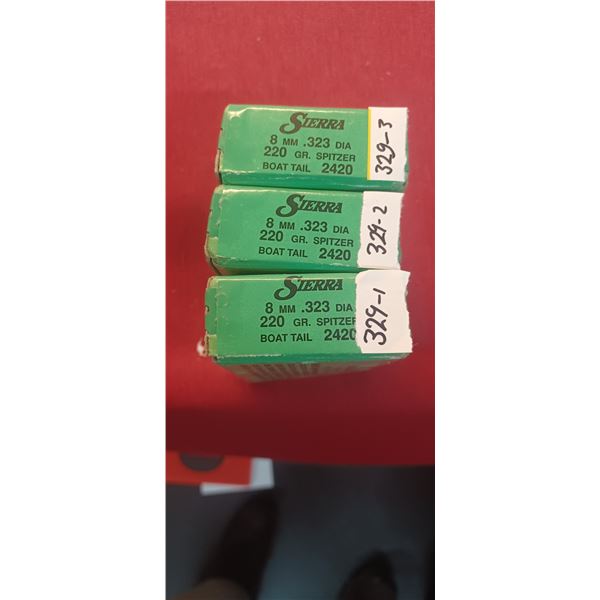 THREE BOXES OF 50 8MM 220 GR SPITZER BOAT TAIL BULLETS
