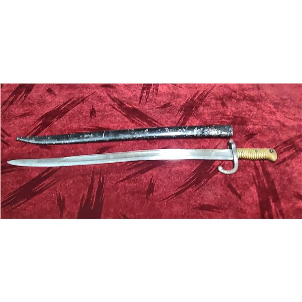 FRENCH MODEL 1866 CHASSEPOT BAYONET KNOWN FOR ITS DISTINCT YATAGHAN STYLE BLADE MADE IN THE 19TH CEN
