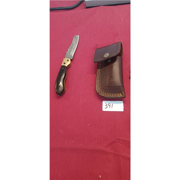 3.5 INCH FOLDING KNIFE C/W LEATHER SHEATH