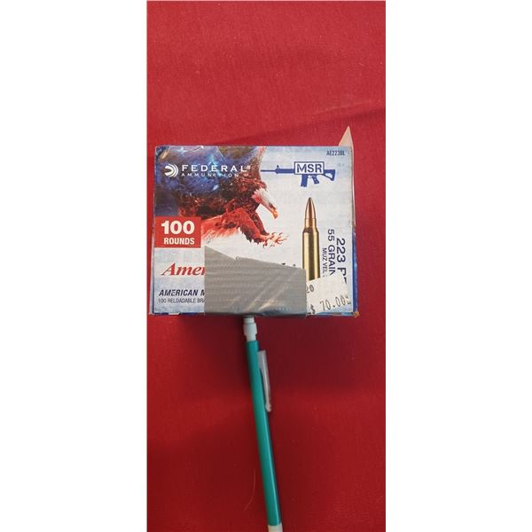 FEDERAL  BOX OF 100 ROUNDS OF 223 REM AMMO  NO SHIPPING PAL REQD