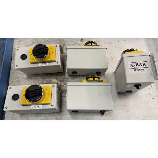 (5) Allen Bradley #800P-F2CAV Palm Operated Cycle Starts w/E-Stop ECS-4142