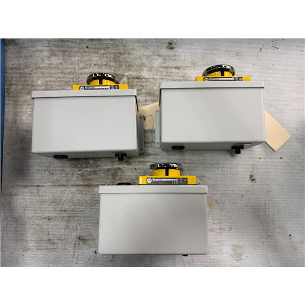 (3) Allen Bradley #800P-F2CAV Palm Operated Cycle Starts w/E-Stop ECS-4142