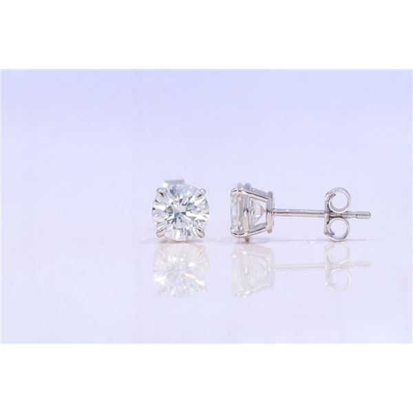 2 CTTW Round Lab Grown Diamond Stud Earrings in 14K White Gold