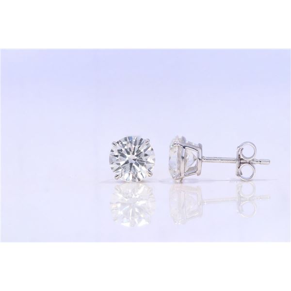 3 CTTW Round Lab Grown Diamond Stud Earrings in 14K White Gold