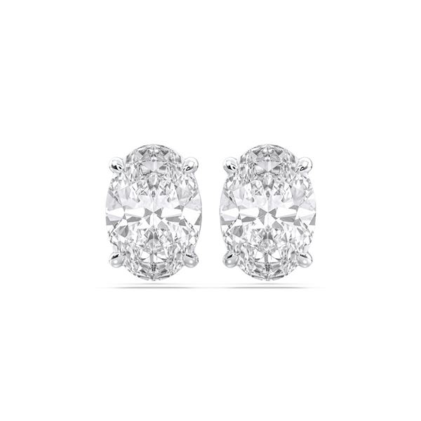 2 CTTW Oval Lab Grown Diamond Stud Earrings in 14K White Gold