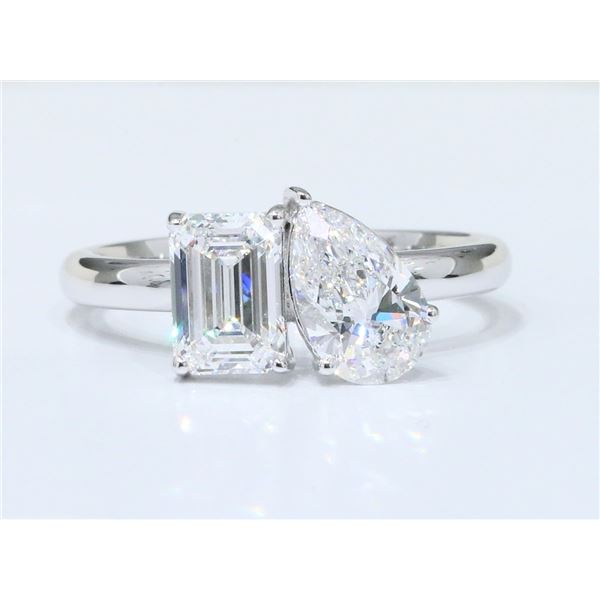 2 CTTW Emerald & Pear Lab Grown Diamond Two-Stone Ring in 14K White Gold