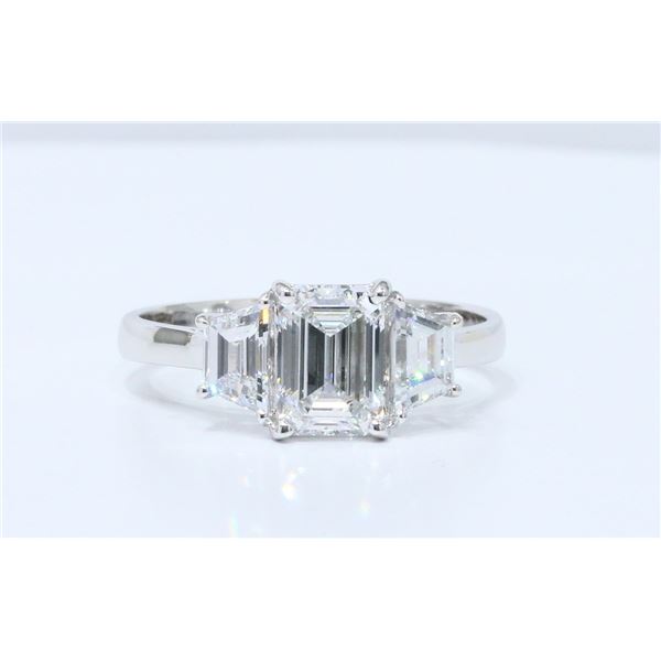 1.8 CTTW Emerald & Trillion Three-Stone Lab Grown Diamond Ring, 14K White Gold