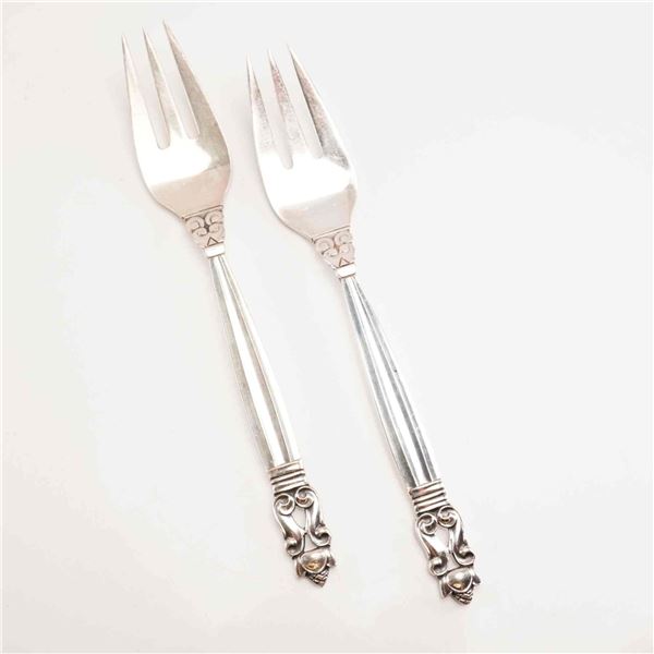 2pc George Jensen Sterling Silver Salad Forks, Acorn