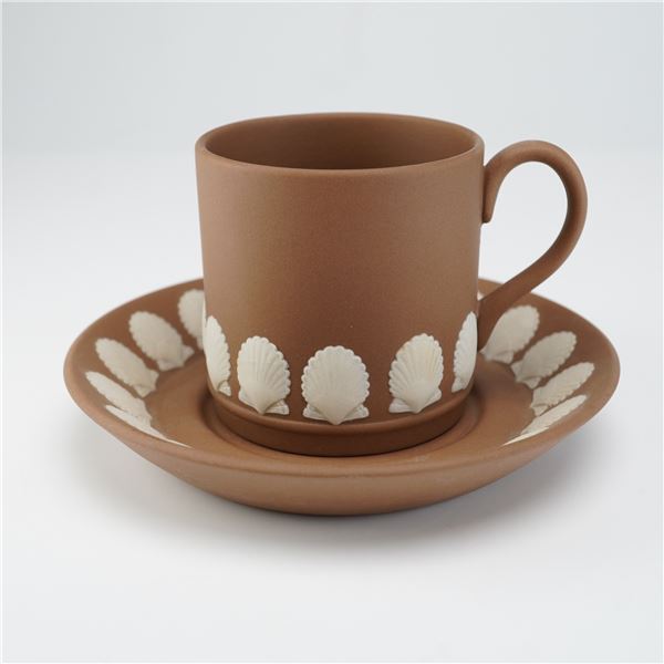 Wedgwood Cream Color Jasperware Sea Shell Demitasse Cup and Saucer Set