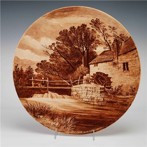 Large Sepia Toned Earthenware Charger After Myles Birket Foster