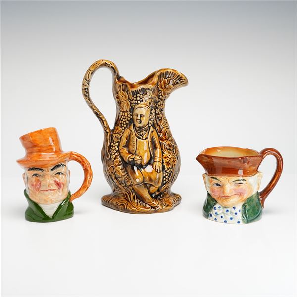 Three English and Japanese Porcelain Pottery Pitcher and Character Jugs