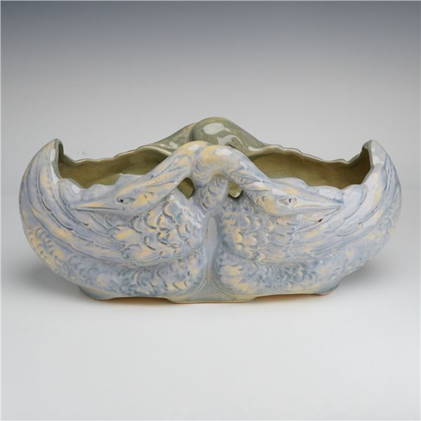 Vintage Ceramic Glazed Centerpiece Bowl, Double Crane Design