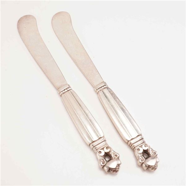 2pc George Jensen Sterling Silver Butter Spreaders, Acorn